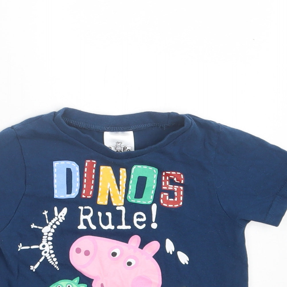 Preworn Boys Blue Cotton Basic T-Shirt Size 2 Years Crew Neck Pullover - Peppa Pig