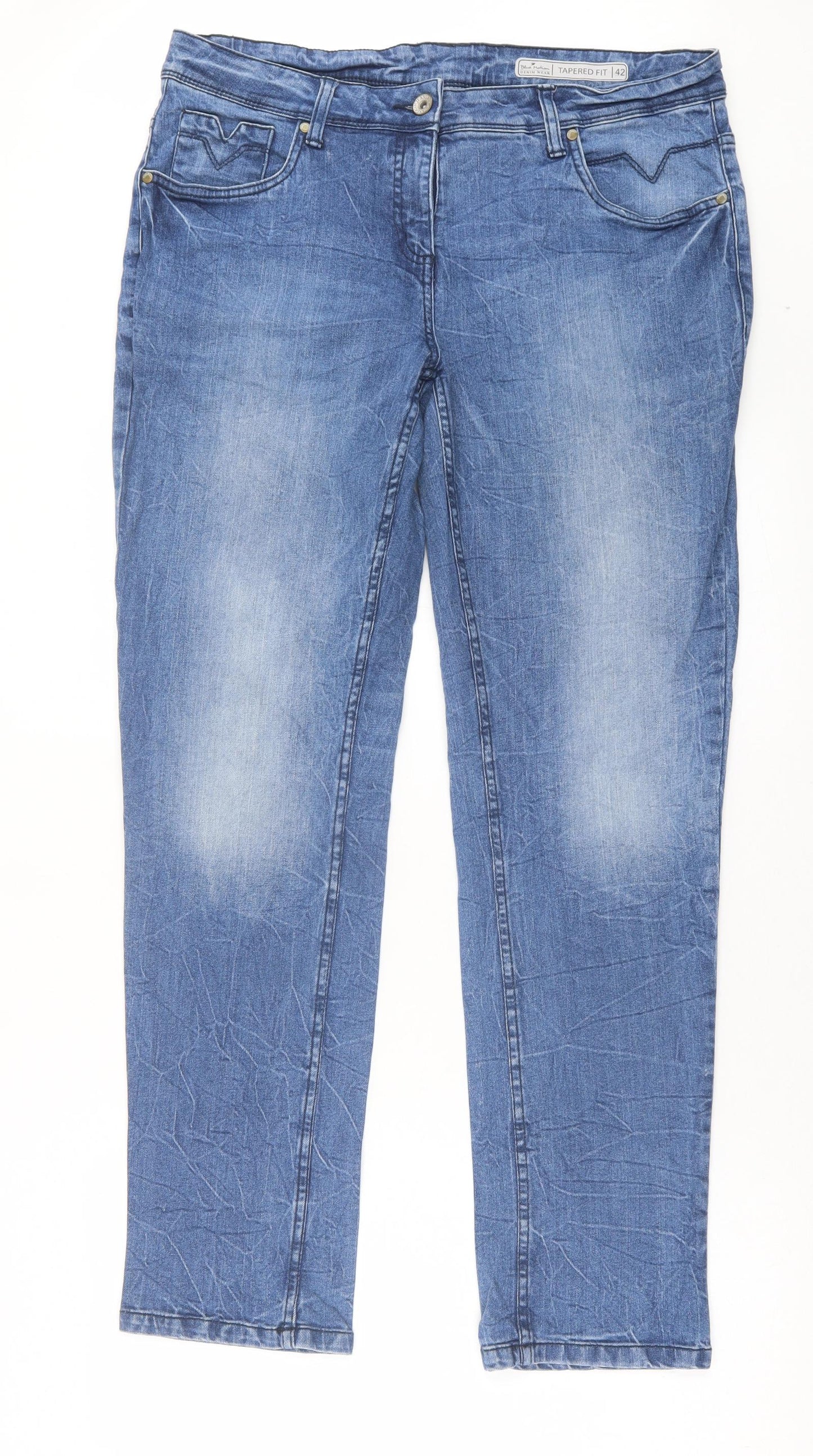 Blue Motion Womens Blue Cotton Straight Jeans Size 14 L31 in Regular Button