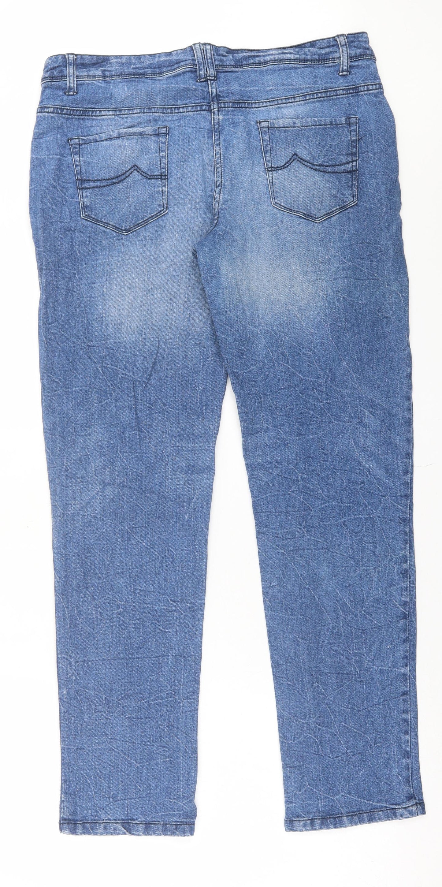 Blue Motion Womens Blue Cotton Straight Jeans Size 14 L31 in Regular Button