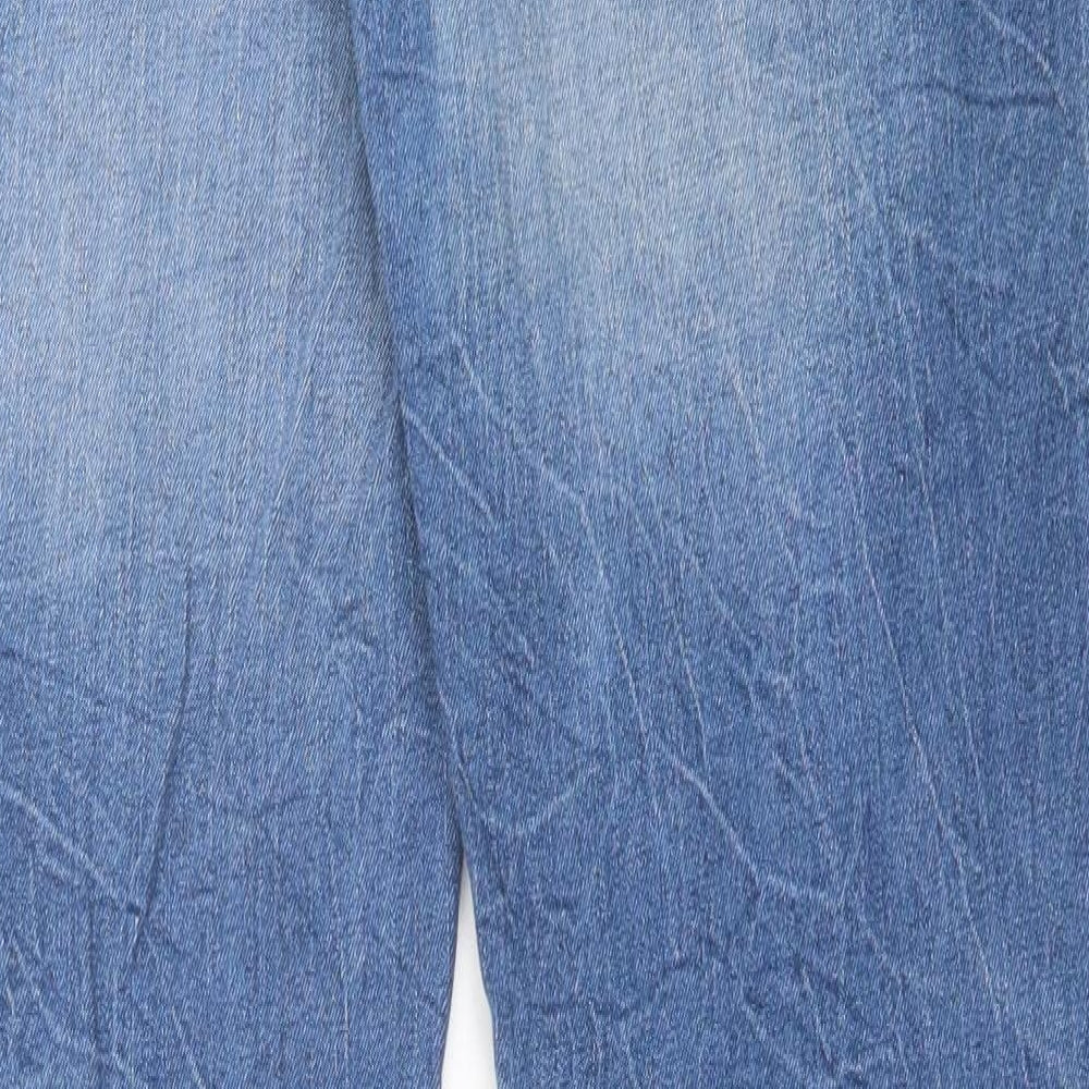 Blue Motion Womens Blue Cotton Straight Jeans Size 14 L31 in Regular Button