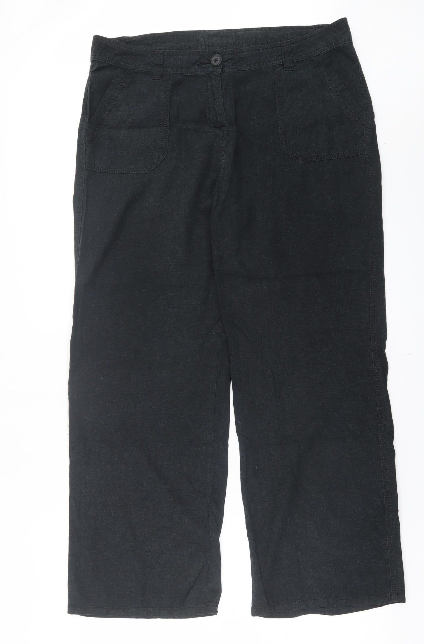 Marks and Spencer Womens Black Linen Trousers Size 16 L30 in Regular Button