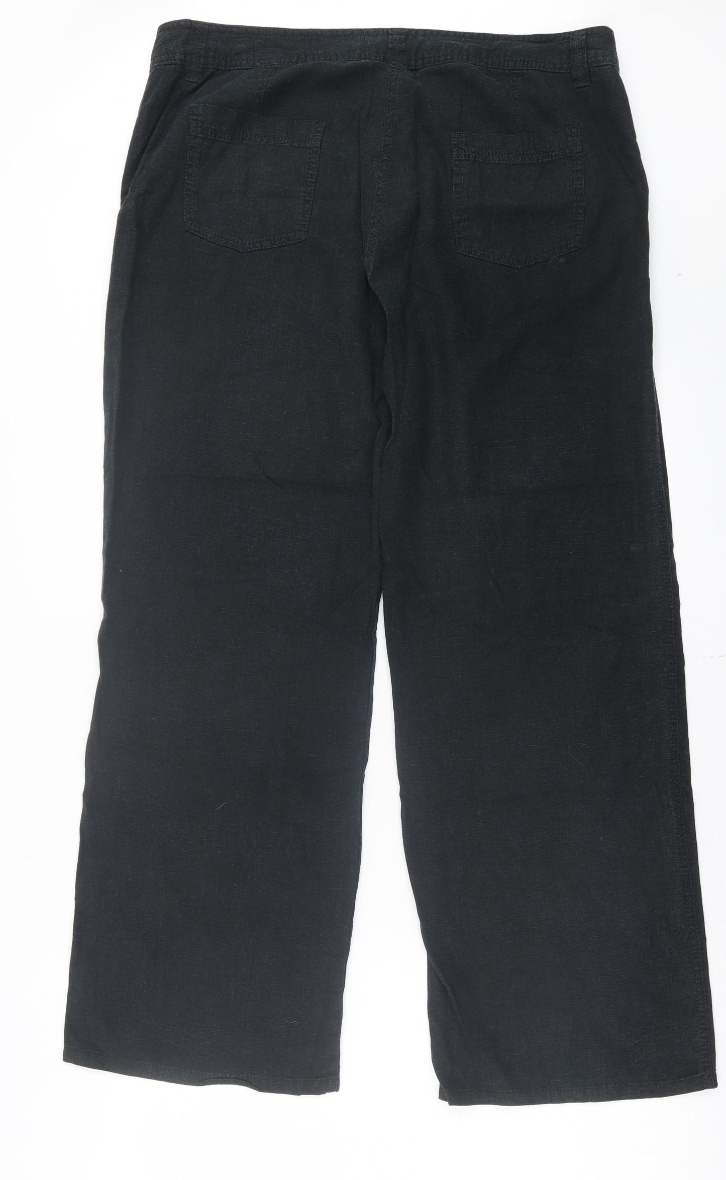 Marks and Spencer Womens Black Linen Trousers Size 16 L30 in Regular Button