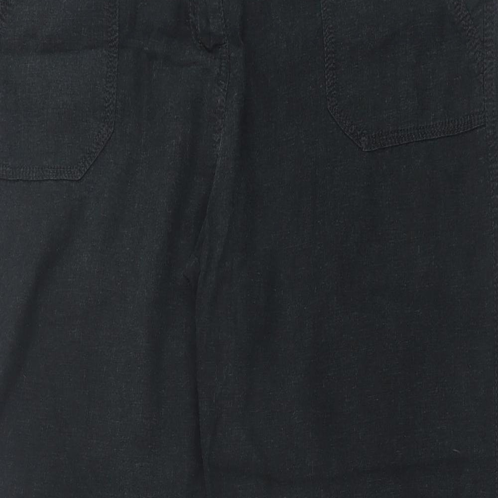 Marks and Spencer Womens Black Linen Trousers Size 16 L30 in Regular Button