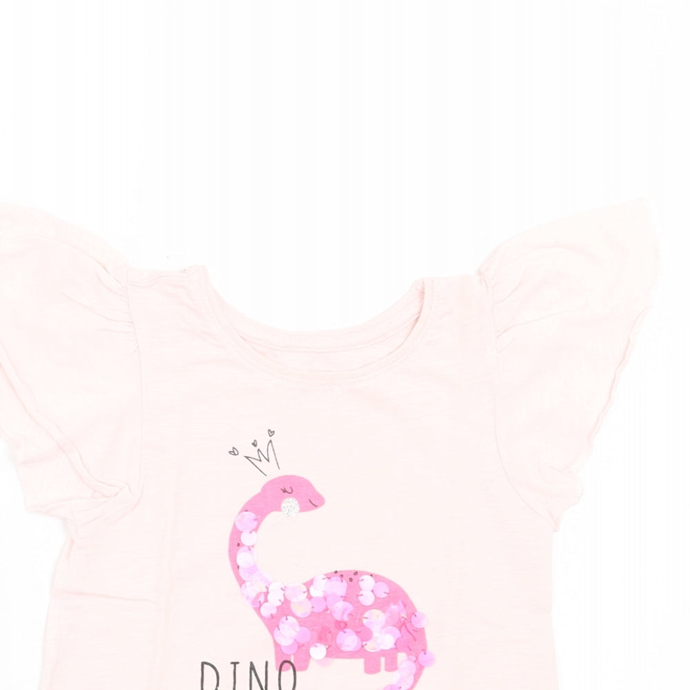 Dunnes Stores Girls Pink Cotton Basic T-Shirt Size 4 Years Crew Neck Pullover - Dino Queen