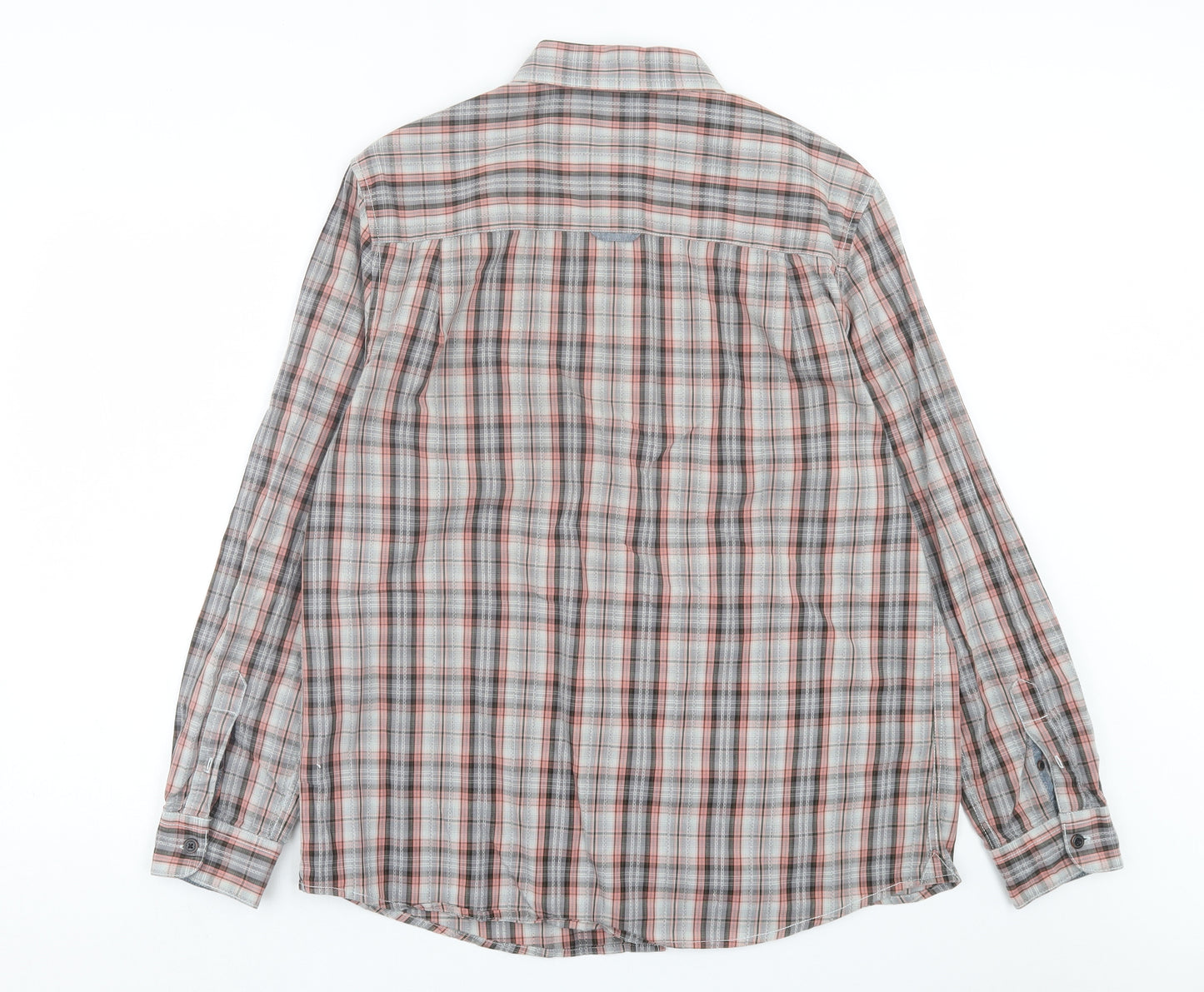 RJR.John Rocha Mens Grey Plaid Cotton Button-Up Size L Collared Button - Pocket Detail