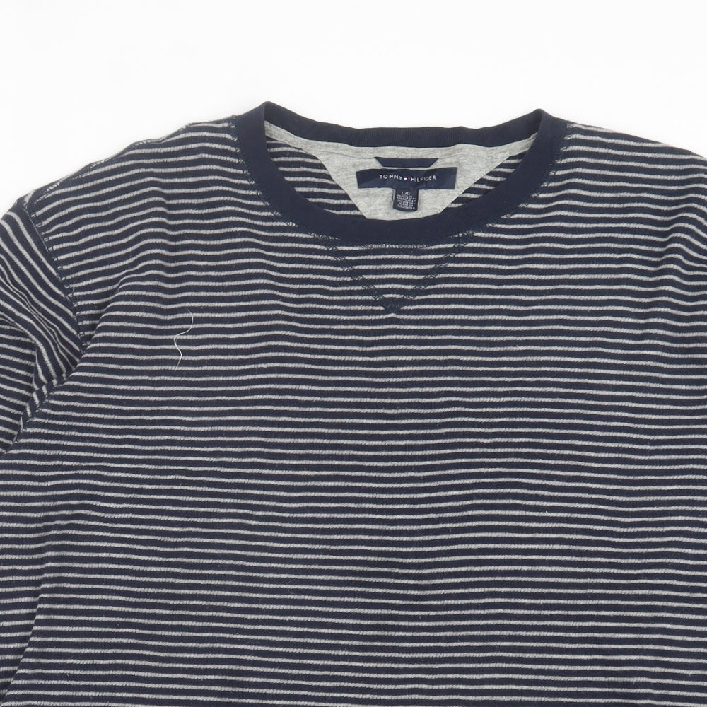 Tommy Hilfiger Mens Blue Crew Neck Striped Cotton Pullover Jumper Size L