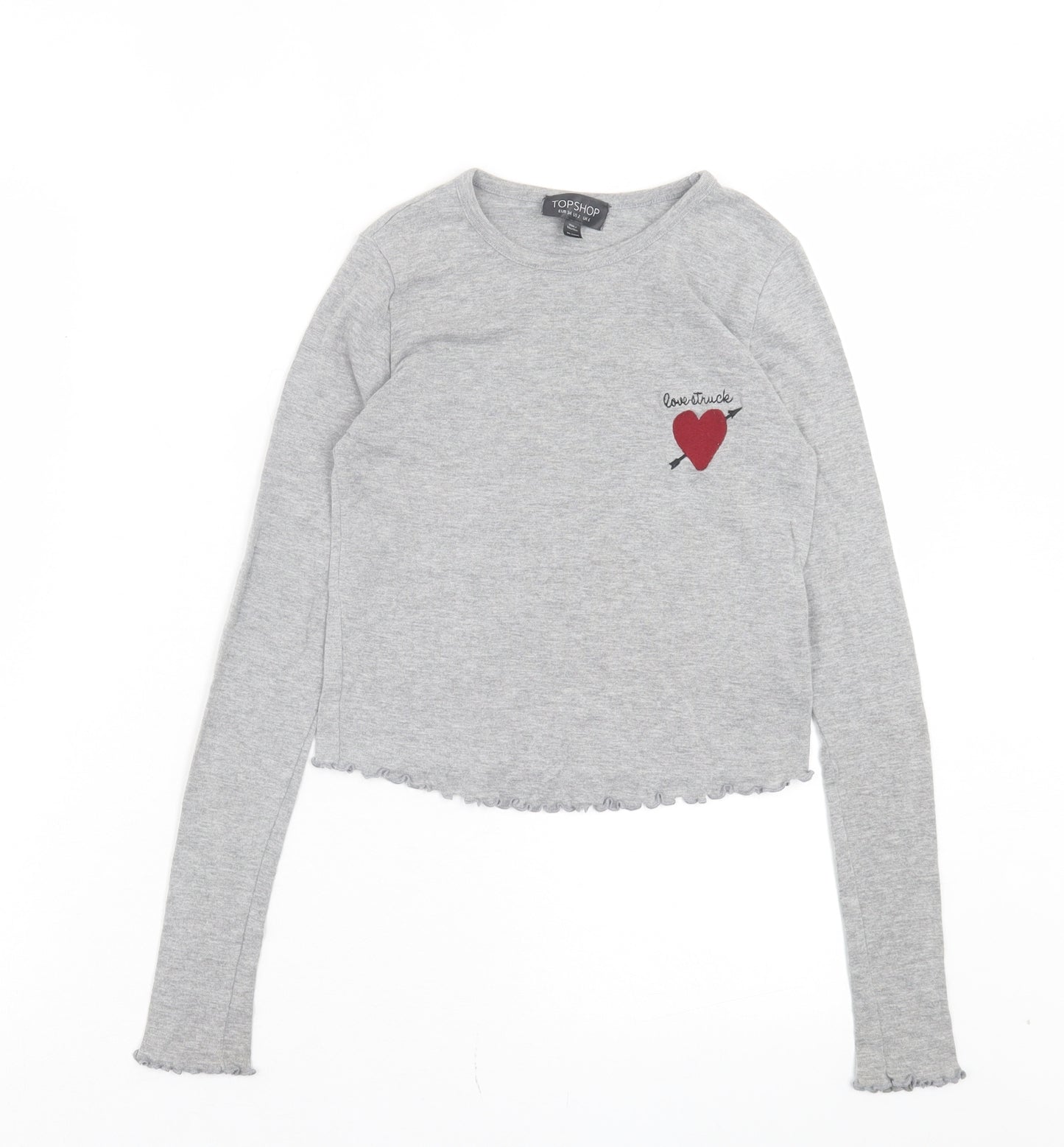 Topshop Womens Grey Cotton Cropped T-Shirt Size 6 Crew Neck - LoveStruck