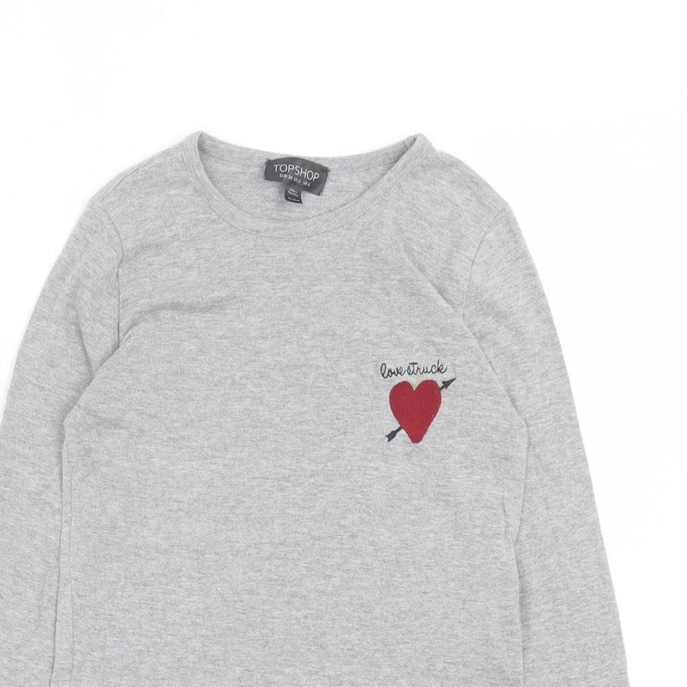 Topshop Womens Grey Cotton Cropped T-Shirt Size 6 Crew Neck - LoveStruck