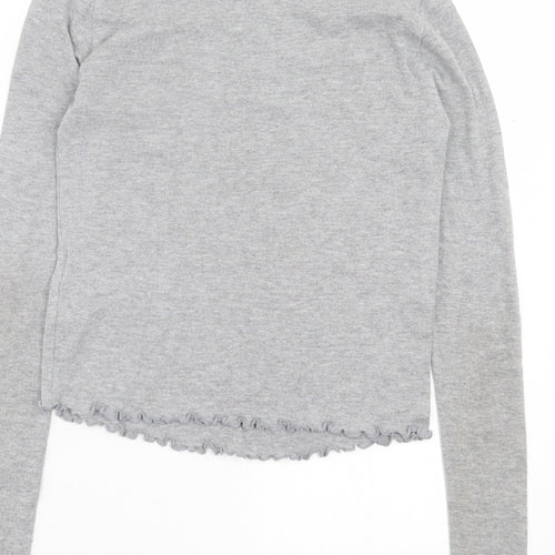 Topshop Womens Grey Cotton Cropped T-Shirt Size 6 Crew Neck - LoveStruck