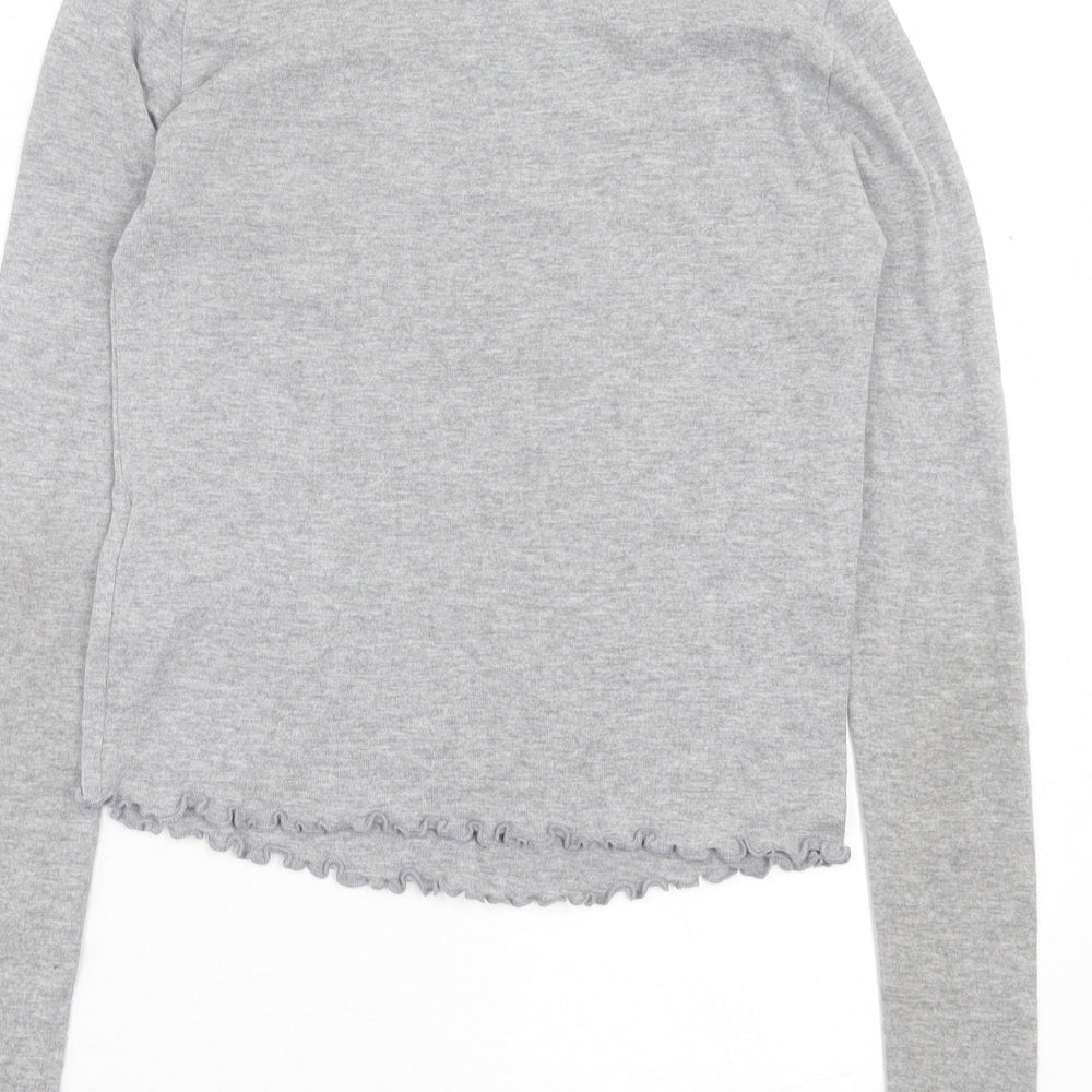 Topshop Womens Grey Cotton Cropped T-Shirt Size 6 Crew Neck - LoveStruck