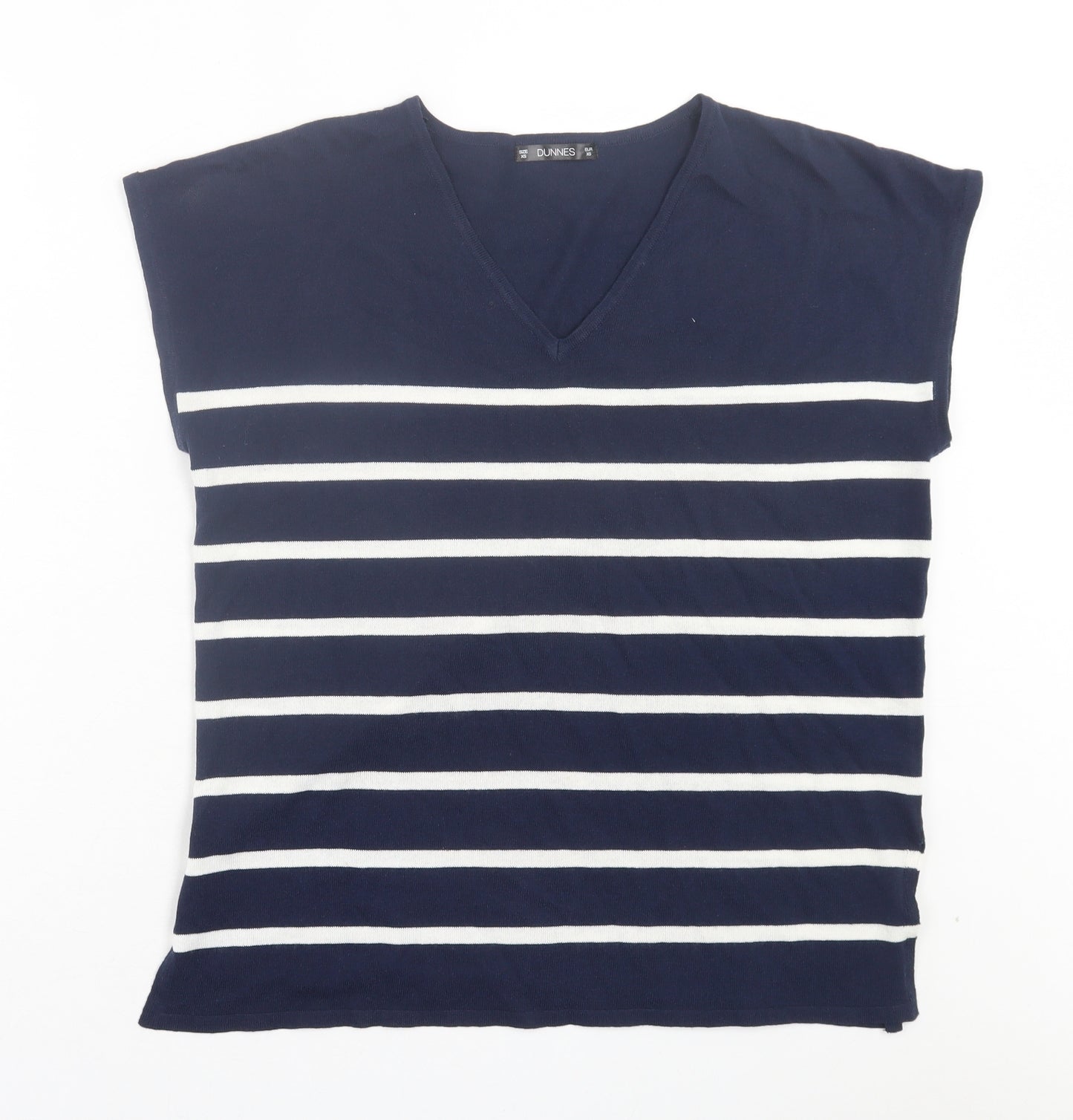 Dunnes Stores Womens Blue Striped Viscose Basic T-Shirt Size XS V-Neck