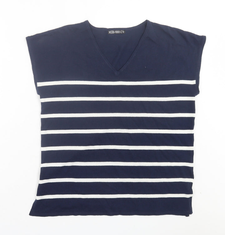 Dunnes Stores Womens Blue Striped Viscose Basic T-Shirt Size XS V-Neck