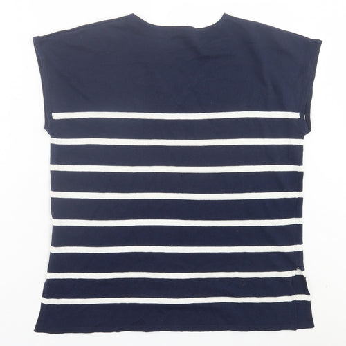 Dunnes Stores Womens Blue Striped Viscose Basic T-Shirt Size XS V-Neck