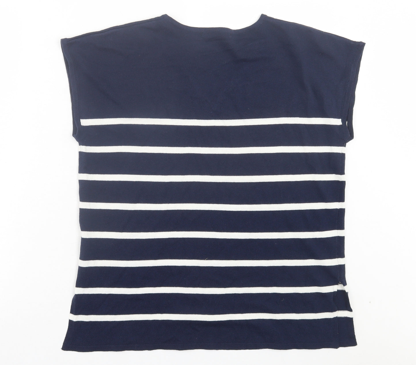 Dunnes Stores Womens Blue Striped Viscose Basic T-Shirt Size XS V-Neck