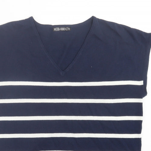 Dunnes Stores Womens Blue Striped Viscose Basic T-Shirt Size XS V-Neck