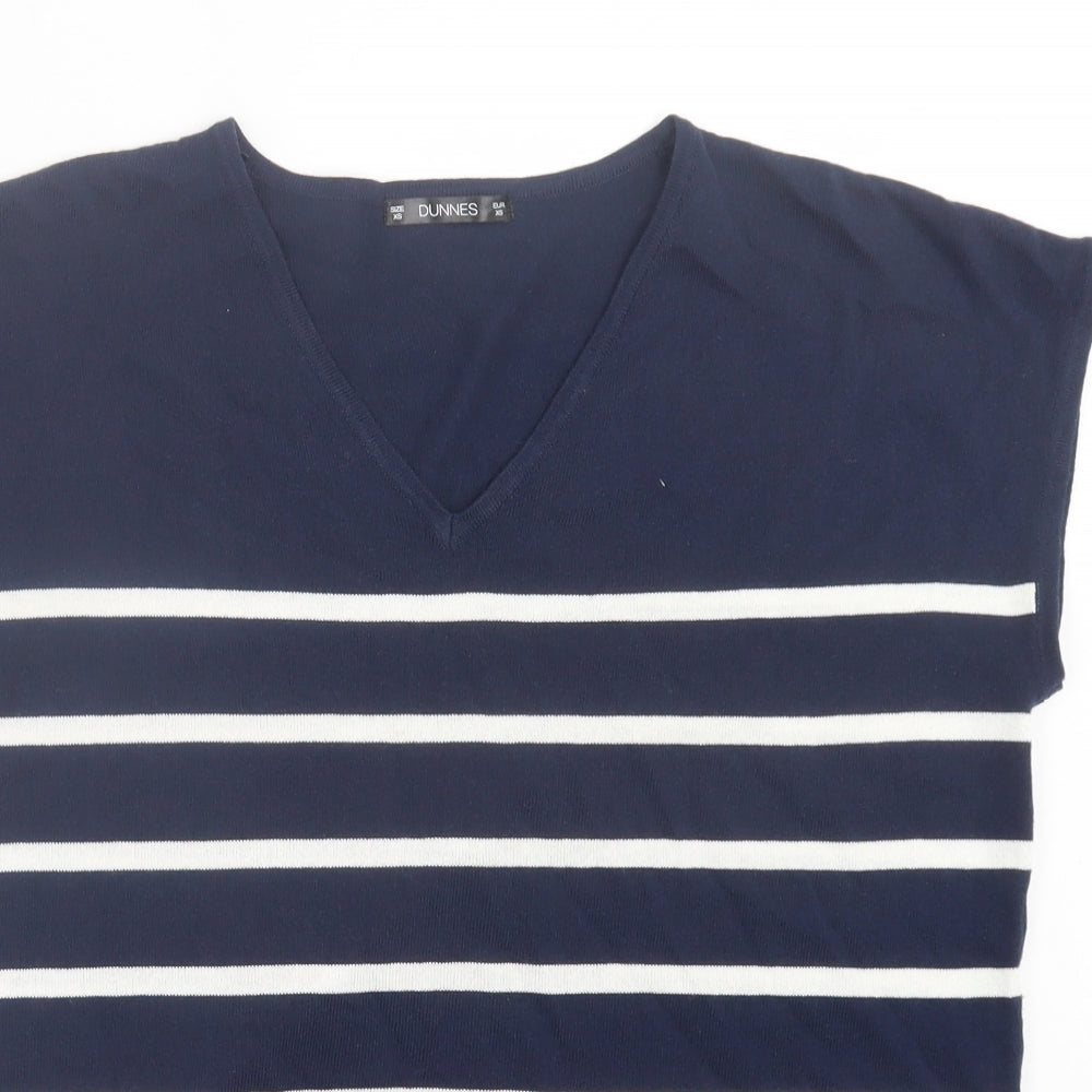 Dunnes Stores Womens Blue Striped Viscose Basic T-Shirt Size XS V-Neck