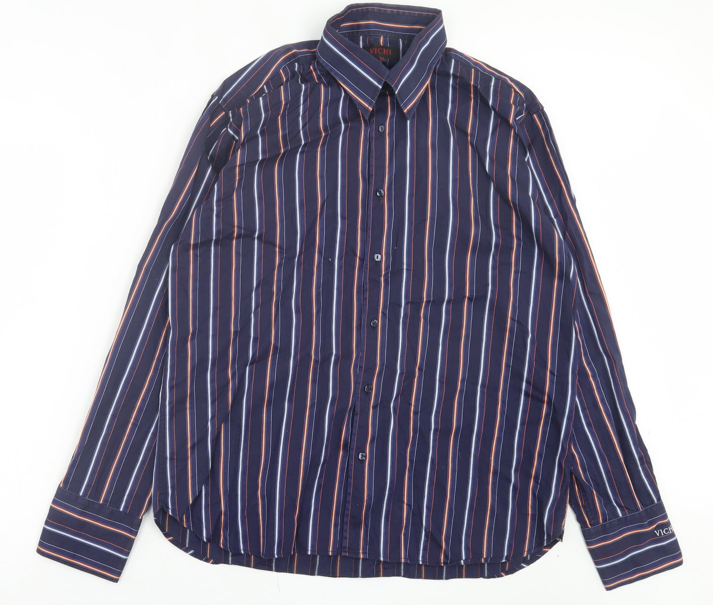 Vichi Mens Blue Striped Cotton Button-Up Size XL Collared Button