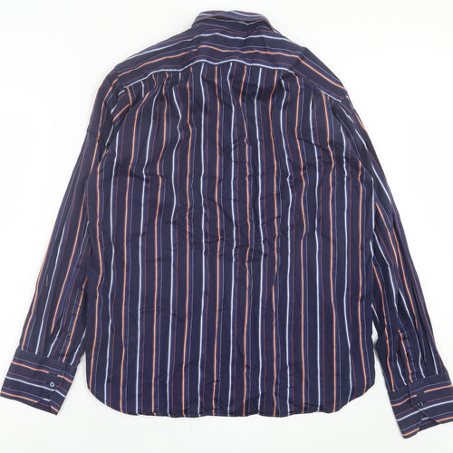 Vichi Mens Blue Striped Cotton Button-Up Size XL Collared Button