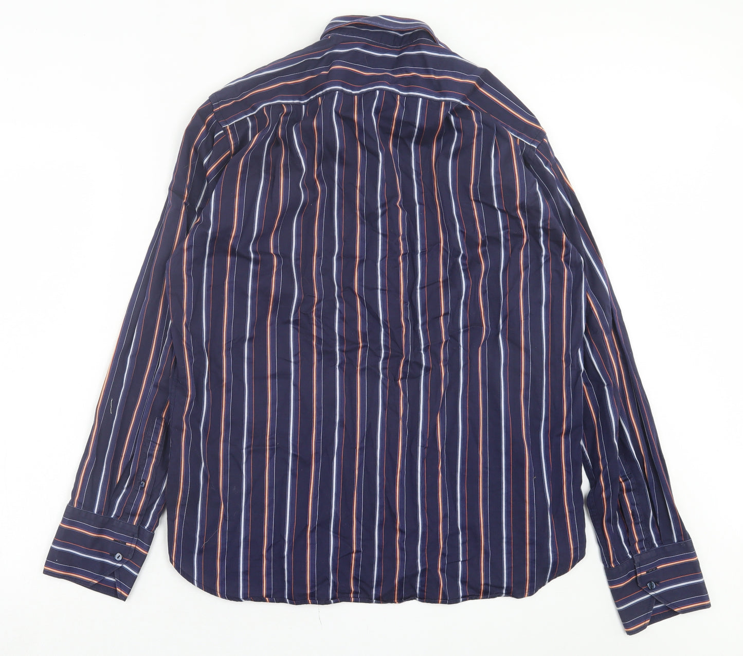 Vichi Mens Blue Striped Cotton Button-Up Size XL Collared Button