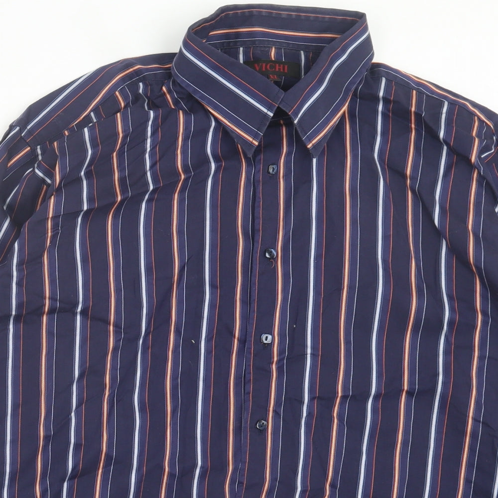 Vichi Mens Blue Striped Cotton Button-Up Size XL Collared Button