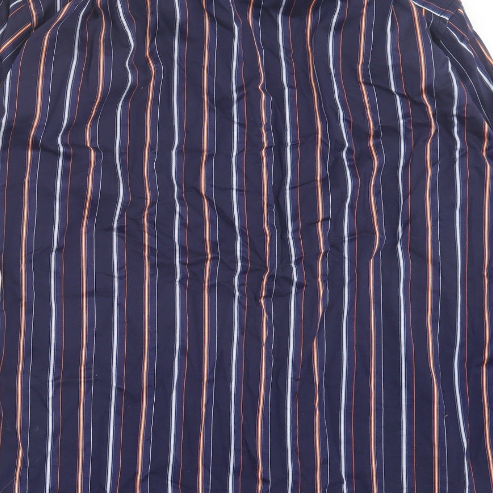 Vichi Mens Blue Striped Cotton Button-Up Size XL Collared Button