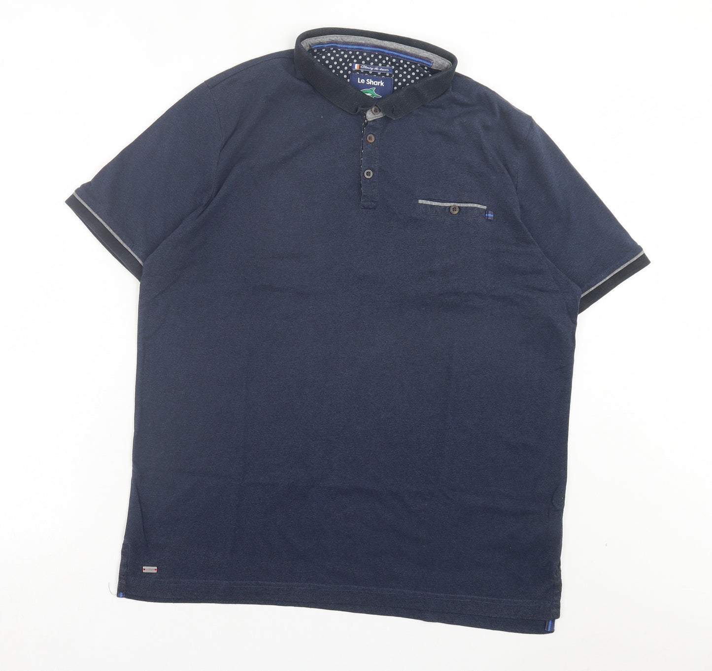 Le Shark Mens Blue Cotton Polo Size XL Collared Button - Pocket Detail