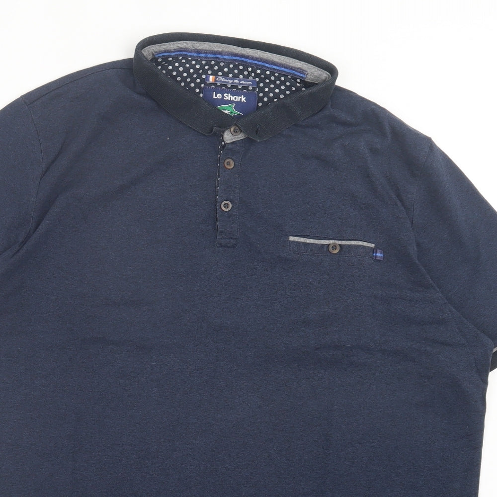 Le Shark Mens Blue Cotton Polo Size XL Collared Button - Pocket Detail