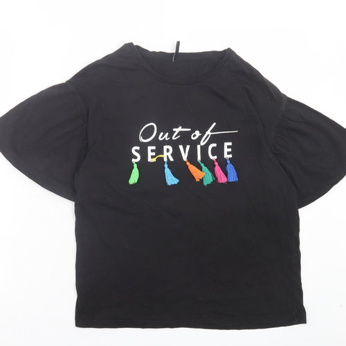 Stradivarius Womens Black Cotton Basic T-Shirt Size 6 Crew Neck - Out Of Service