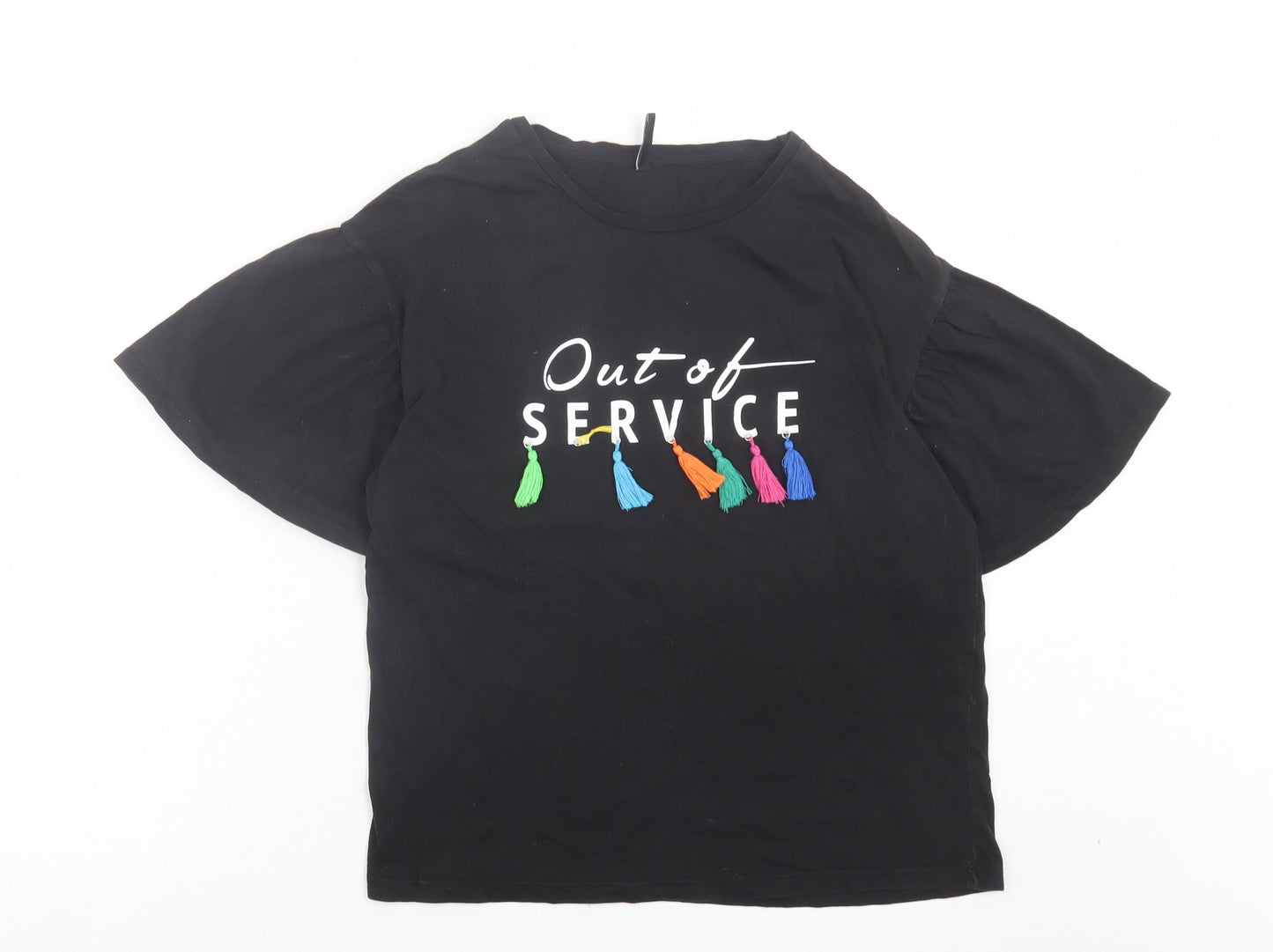 Stradivarius Womens Black Cotton Basic T-Shirt Size 6 Crew Neck - Out Of Service