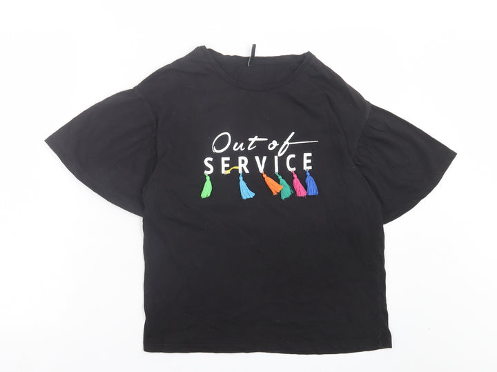 Stradivarius Womens Black Cotton Basic T-Shirt Size 6 Crew Neck - Out Of Service