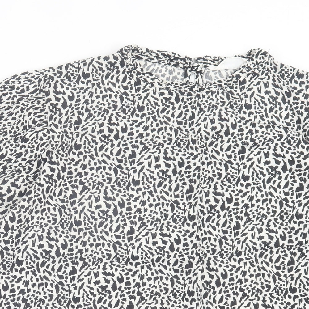 Primark Womens White Animal Print Viscose Basic Blouse Size 14 Crew Neck