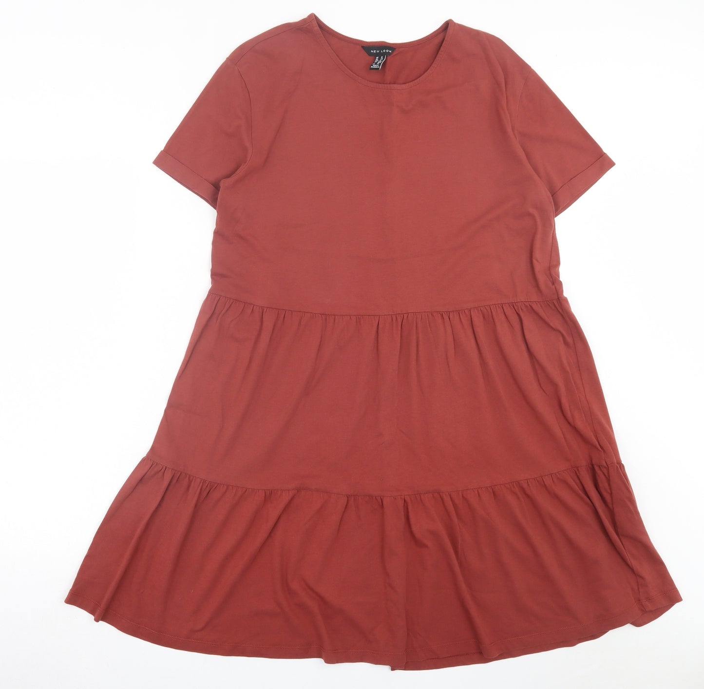 New Look Womens Brown Cotton T-Shirt Dress Size 12 Crew Neck Pullover