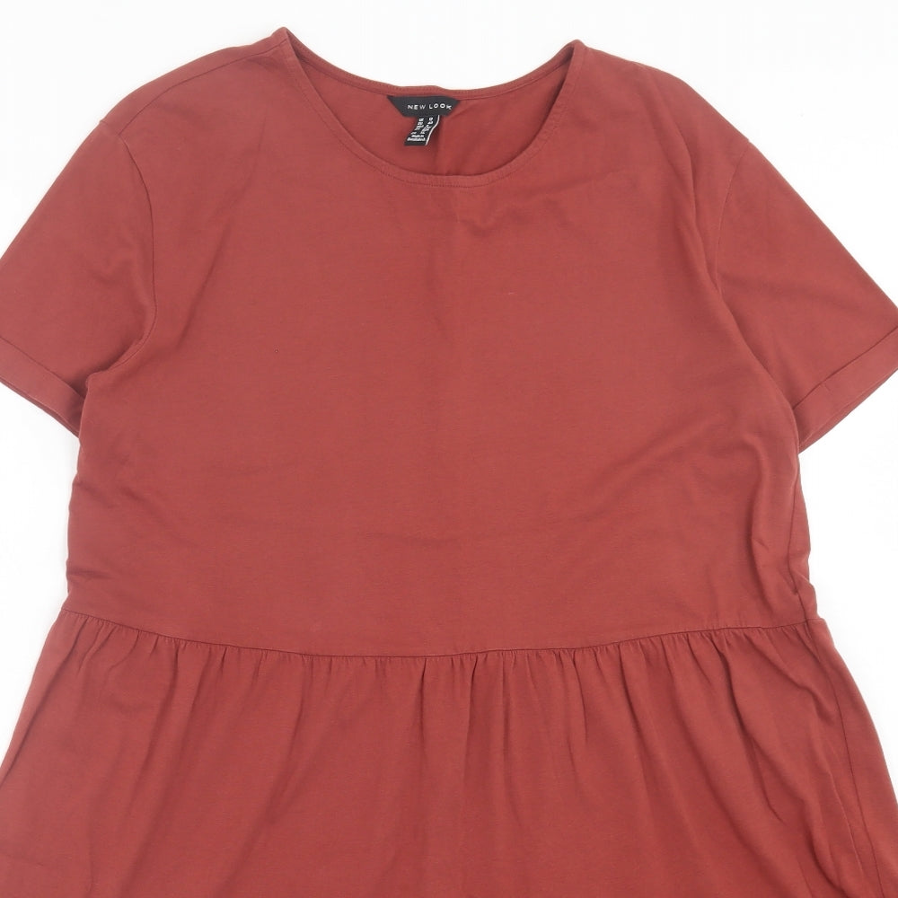 New Look Womens Brown Cotton T-Shirt Dress Size 12 Crew Neck Pullover