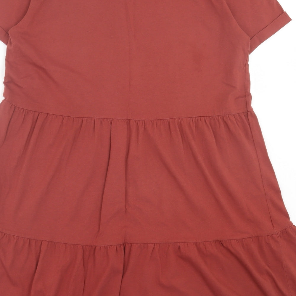 New Look Womens Brown Cotton T-Shirt Dress Size 12 Crew Neck Pullover