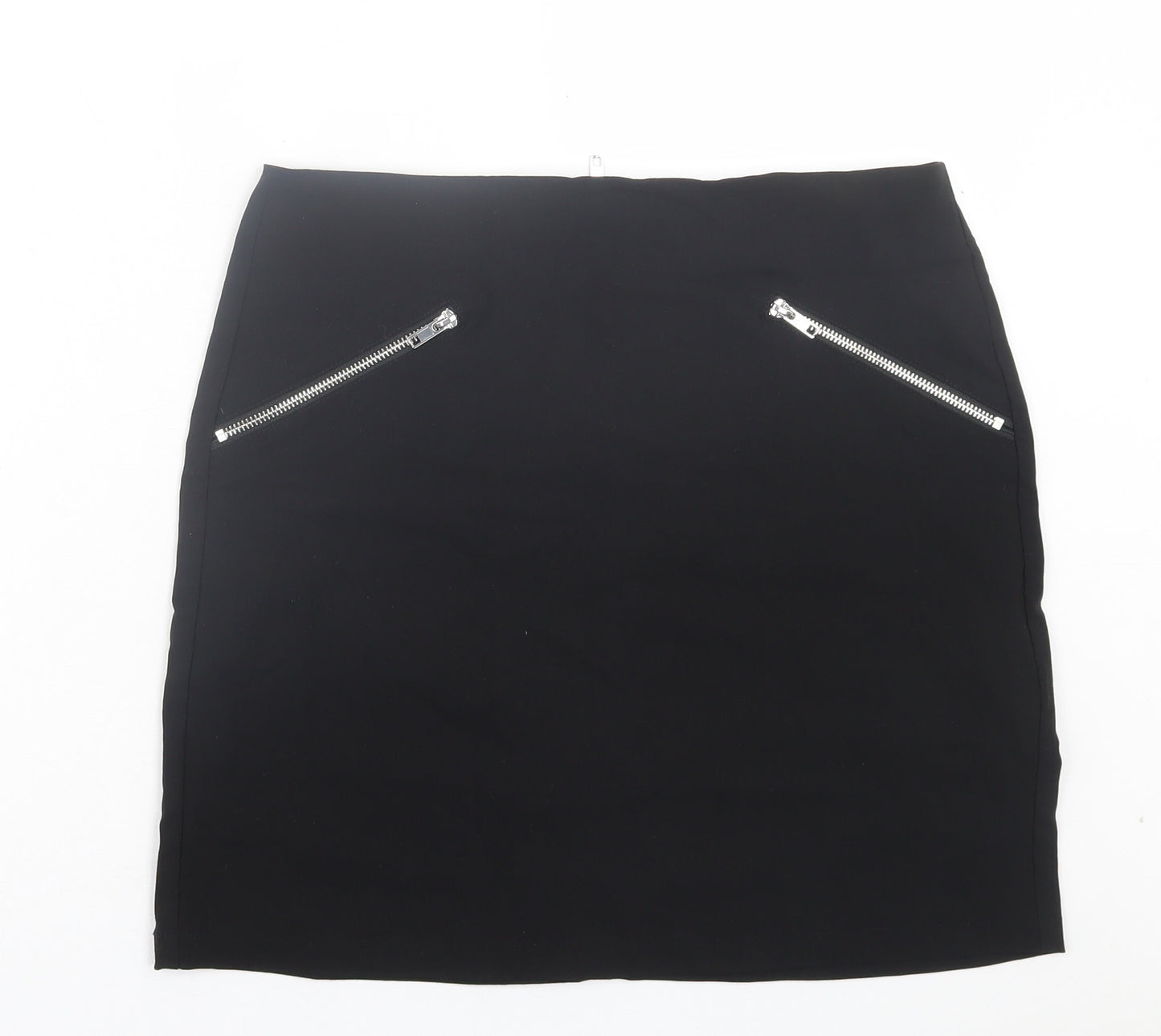 New Look Womens Black Viscose A-Line Skirt Size 12 Zip