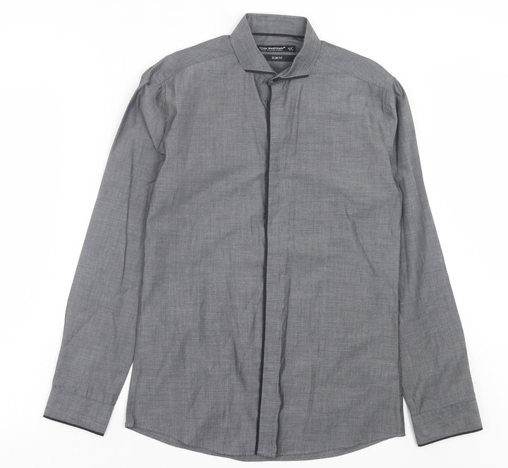 Cedar Wood State Mens Grey Polyester Button-Up Size 14.5 Collared Button