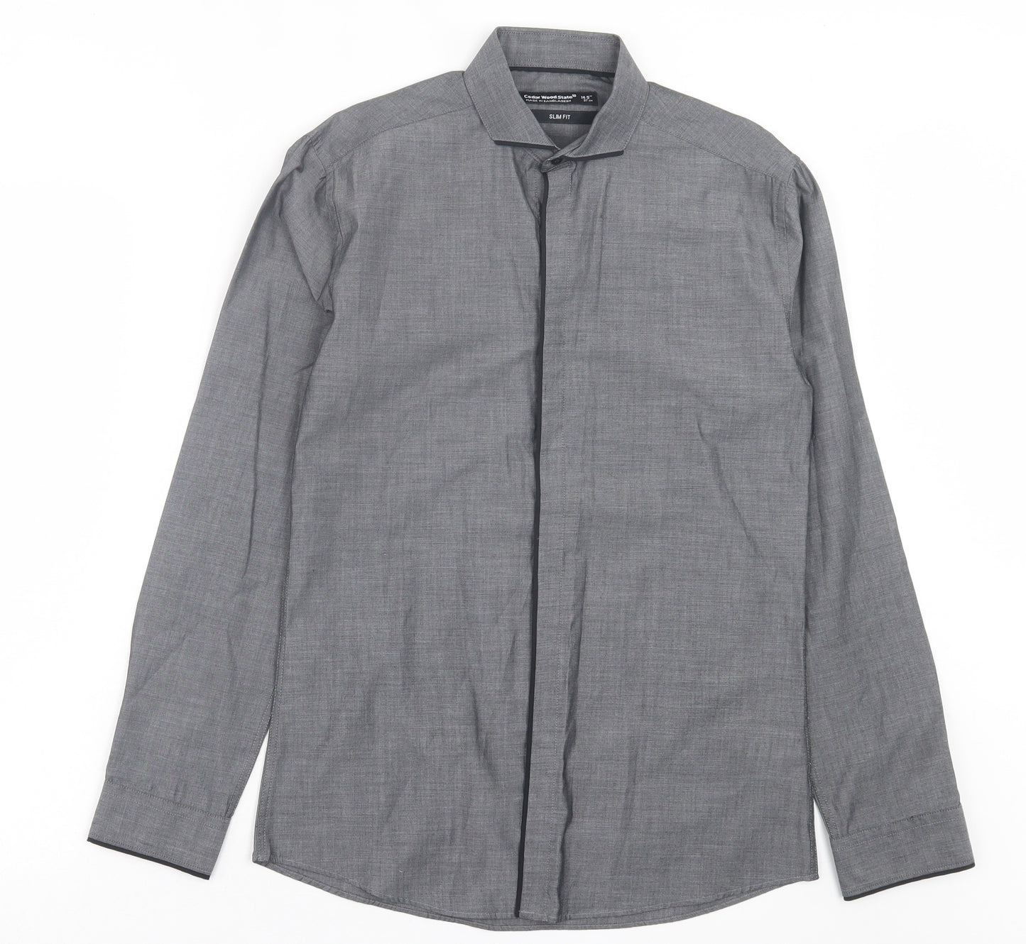 Cedar Wood State Mens Grey Polyester Button-Up Size 14.5 Collared Button