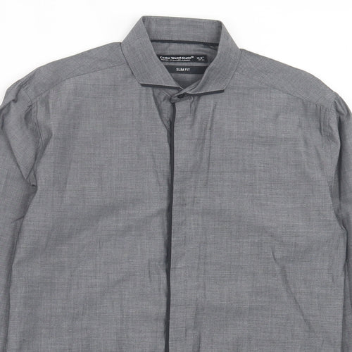 Cedar Wood State Mens Grey Polyester Button-Up Size 14.5 Collared Button