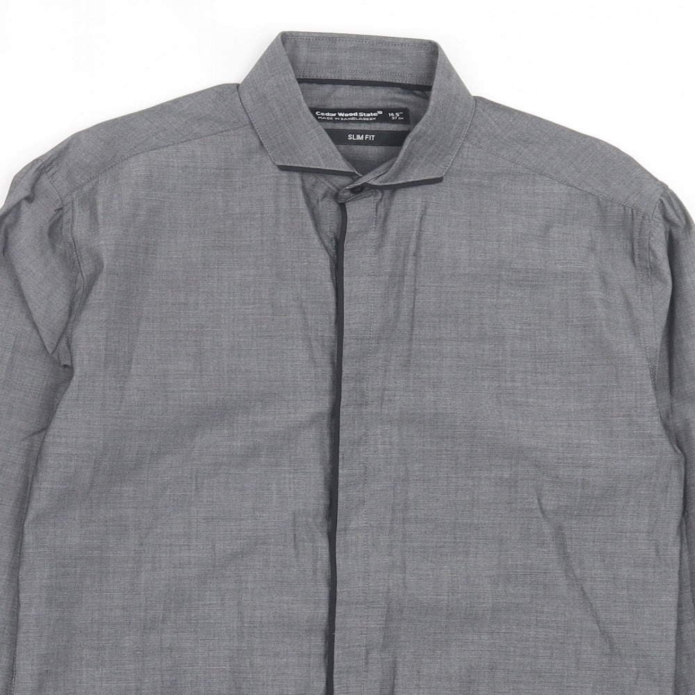 Cedar Wood State Mens Grey Polyester Button-Up Size 14.5 Collared Button