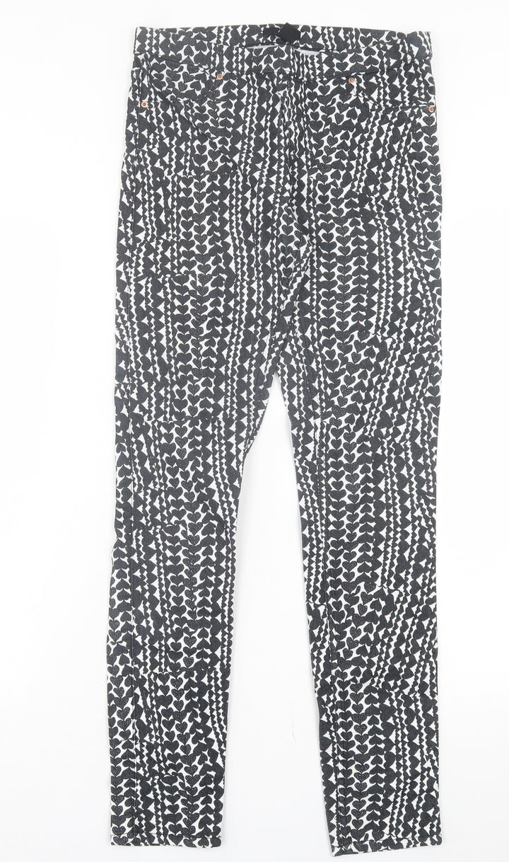 H&M Womens Black Geometric Cotton Jegging Trousers Size 10 L30 in Regular
