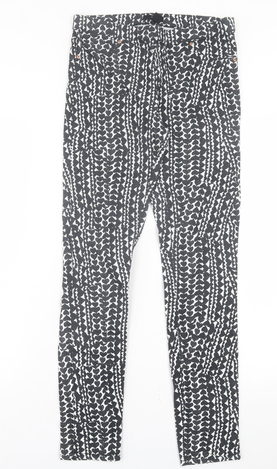 H&M Womens Black Geometric Cotton Jegging Trousers Size 10 L30 in Regular