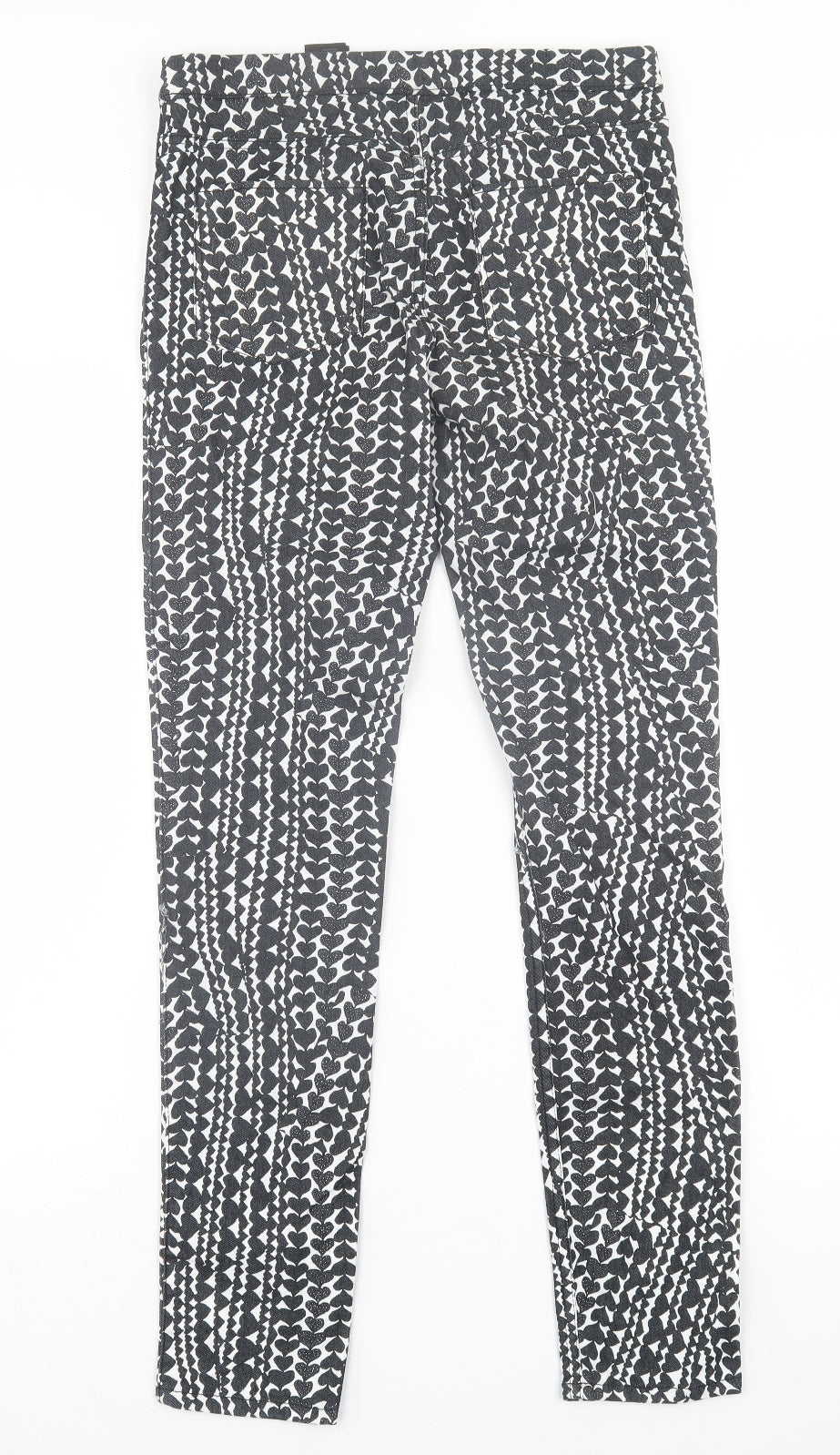 H&M Womens Black Geometric Cotton Jegging Trousers Size 10 L30 in Regular