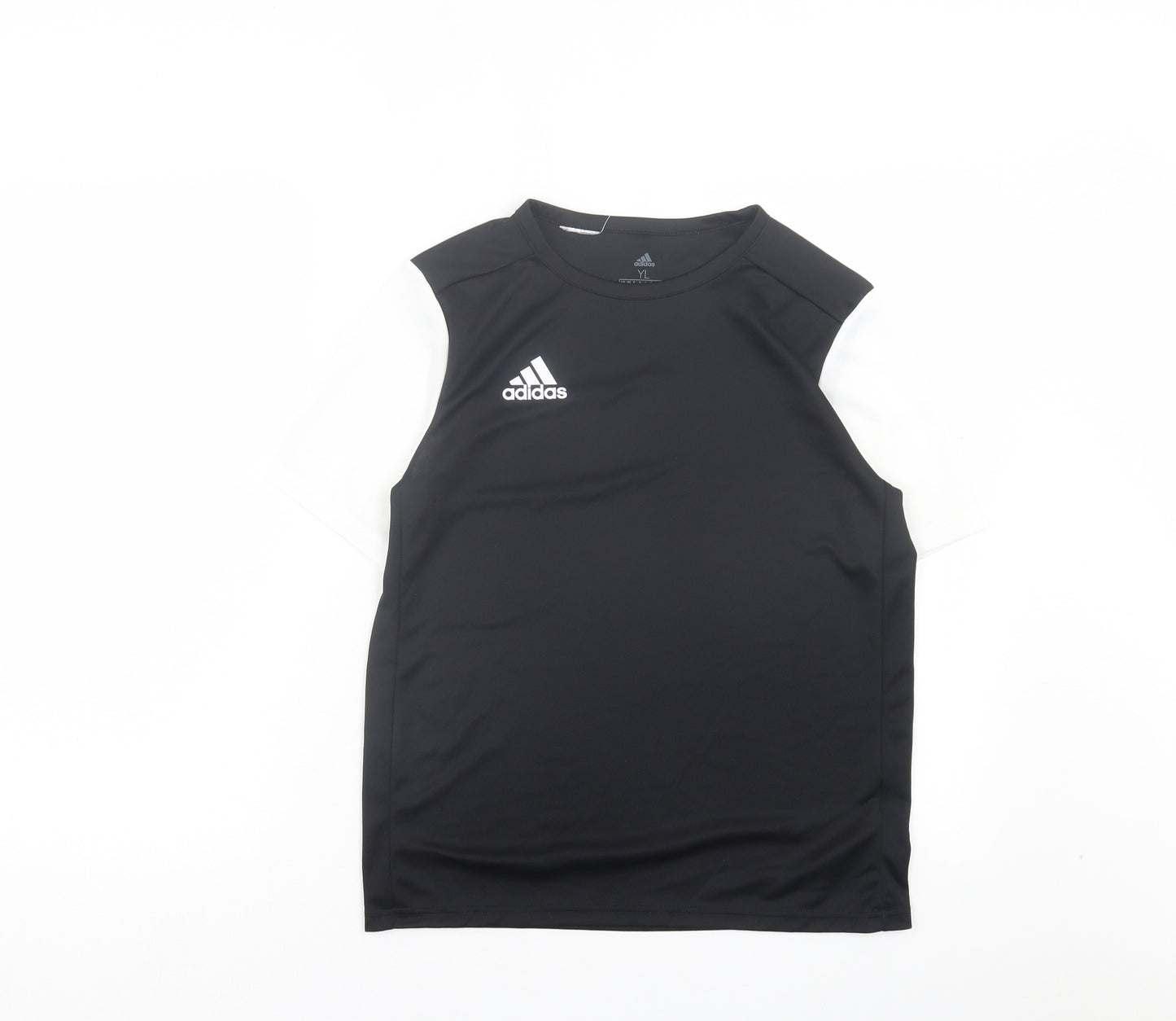 adidas Boys Black Polyester Basic T-Shirt Size 13-14 Years Crew Neck Pullover