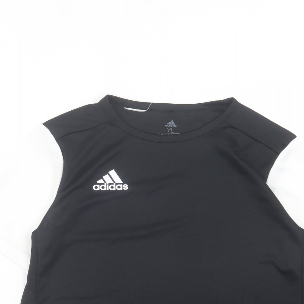 adidas Boys Black Polyester Basic T-Shirt Size 13-14 Years Crew Neck Pullover