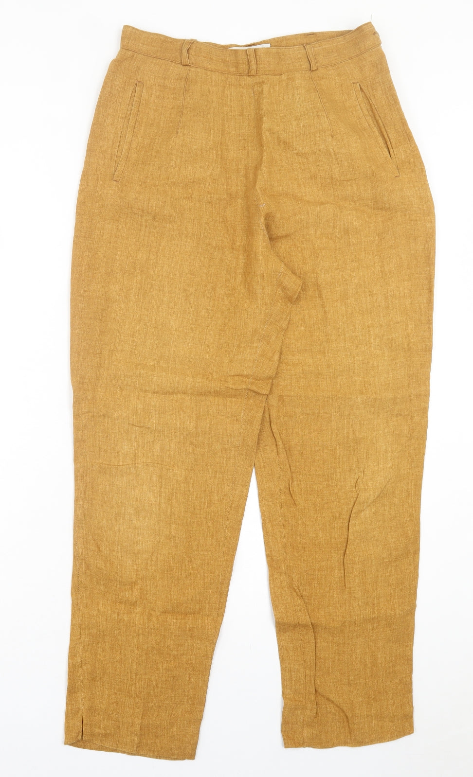 Mario Dessuti Womens Yellow Linen Trousers Size 28 in L29 in Regular Button