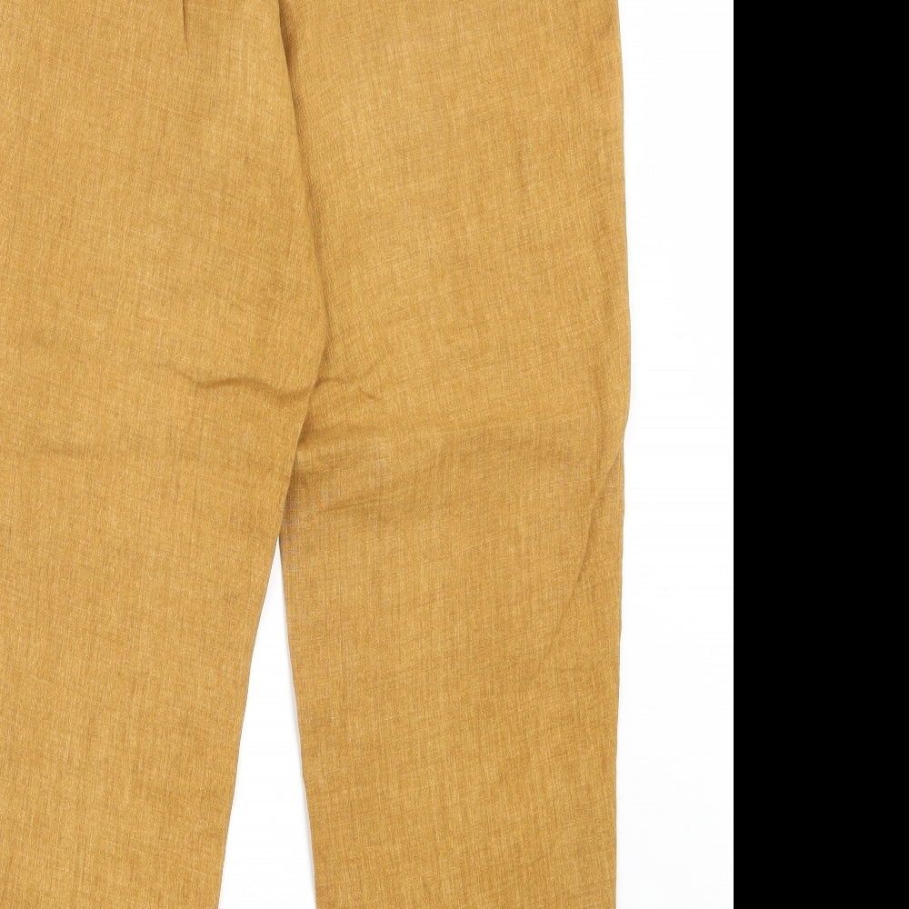 Mario Dessuti Womens Yellow Linen Trousers Size 28 in L29 in Regular Button