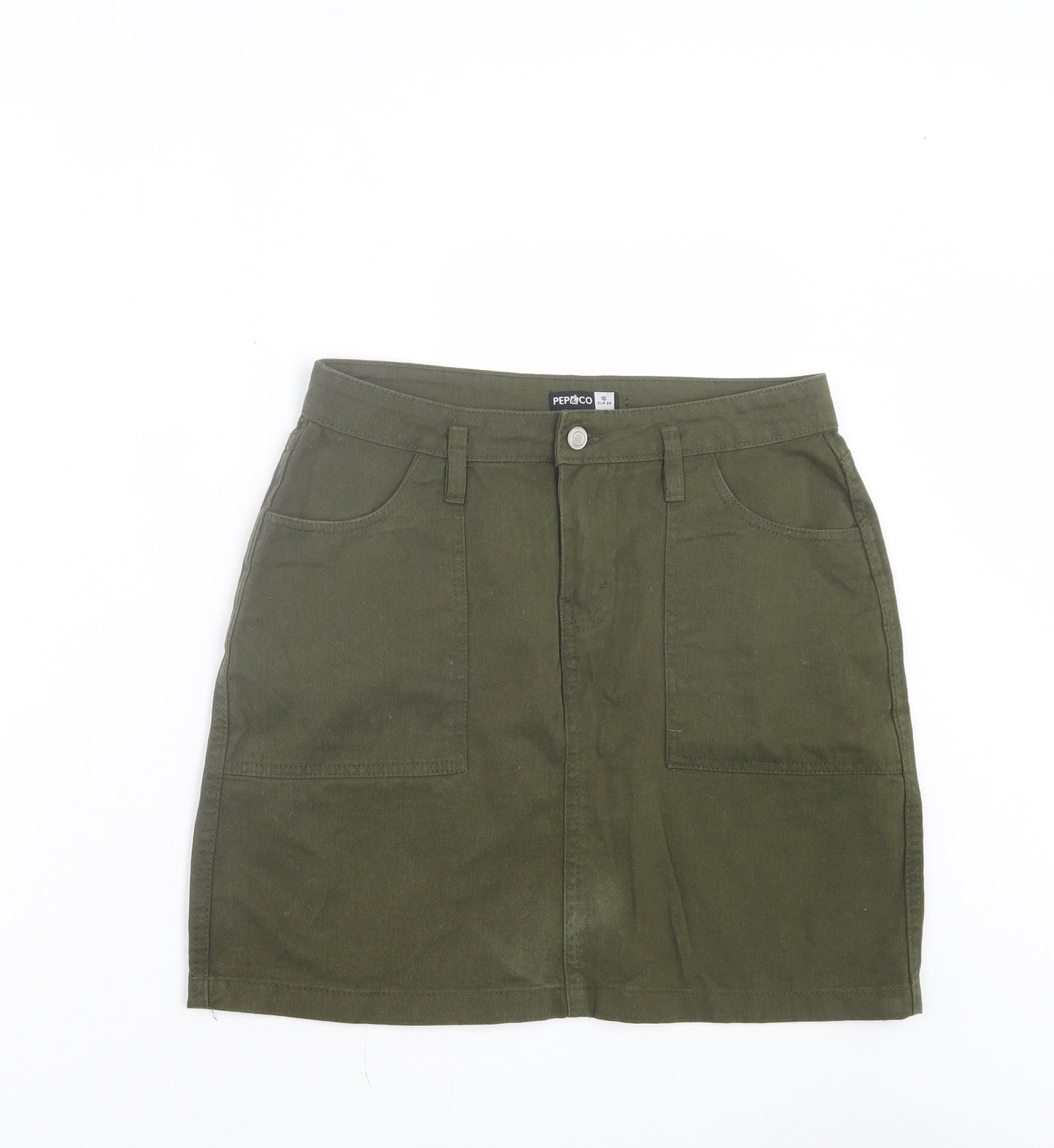 PEP&CO Womens Green Cotton A-Line Skirt Size 10 Button