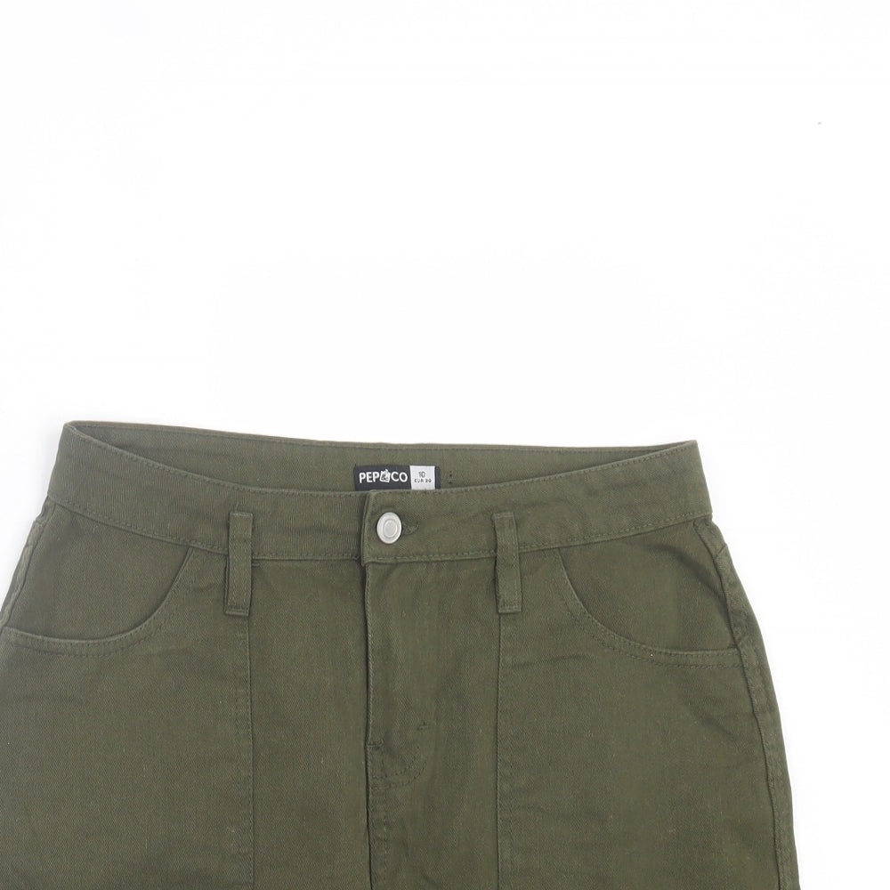 PEP&CO Womens Green Cotton A-Line Skirt Size 10 Button