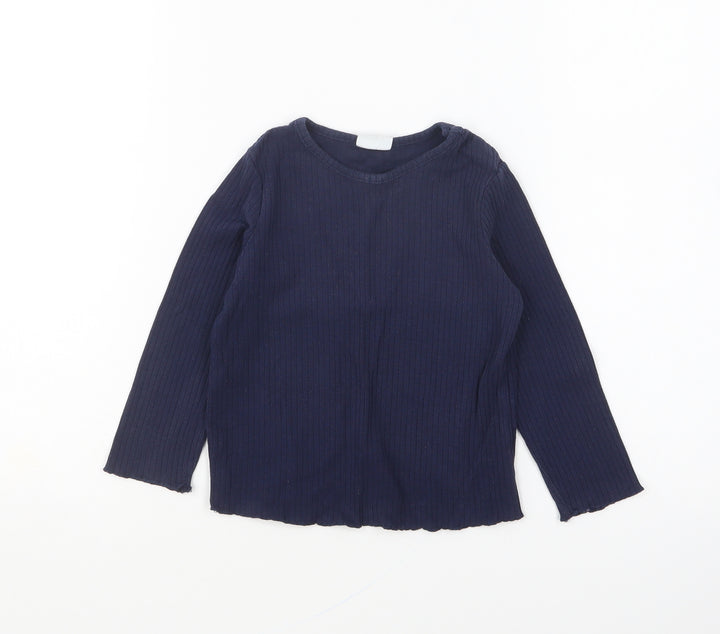 F&F Girls Blue Cotton Basic T-Shirt Size 18-24 Months Round Neck Pullover