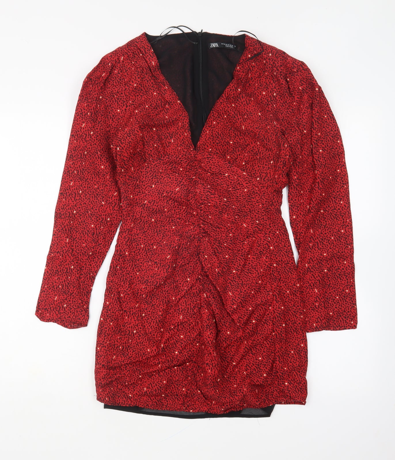 Zara Womens Red Lyocell Mini Size XS V-Neck Zip